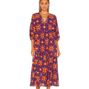 NWT Briton Court Resort Tiered Midi Dress Beaded Neck Size M